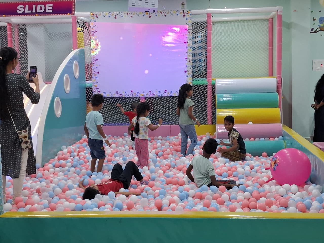 Trampoline and soft play section at Cocomelos in Boduppal